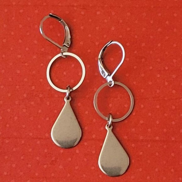 TEARDROP Circle Stainless Steel Lever Back Earrings Minimalist - Picture 14 of 14